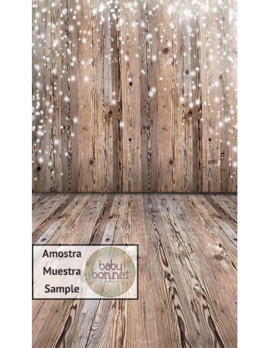 Wooden wall with falling snow (backdrop - wall and floor)