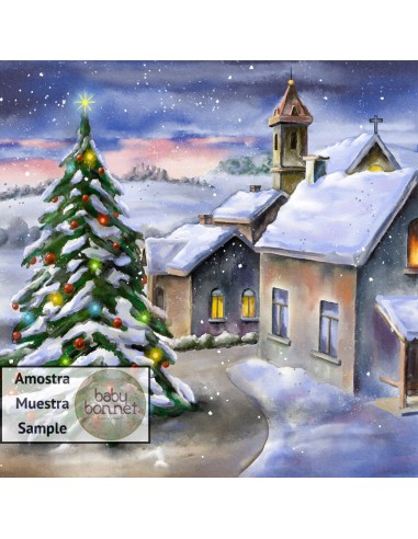 Acuarela de una noche de Navidad en la aldea (fondo fotográfico)