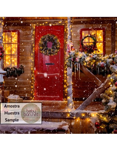 Porche avec lumières et décoration de Noël (fond de studio)