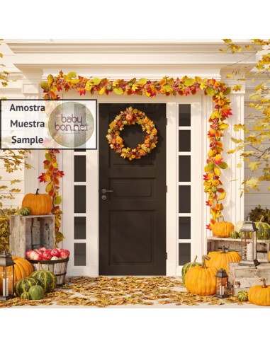 Black door entrance decorated for Halloween (backdrop)