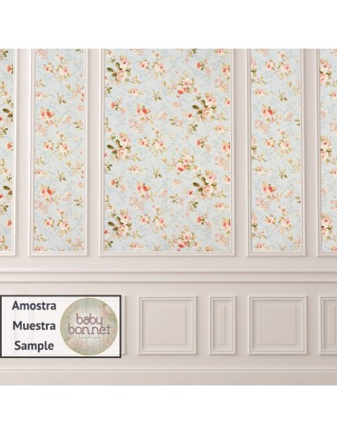 Wainscoting and blue floral wallpaper (backdrop)