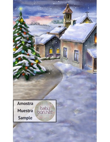 Watercolor of a Christmas night in the village (backdrop - wall+floor)