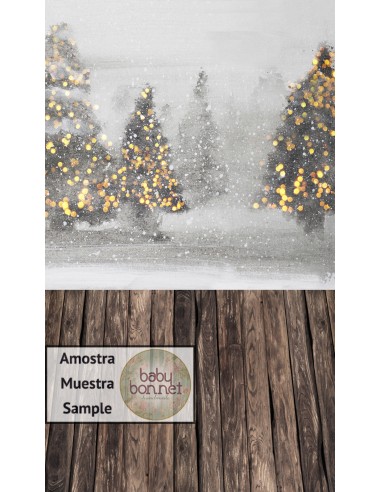 Aquarela de floresta com luzes de Natal (fundo fotográfico - parede e chão)