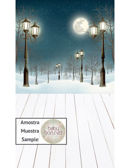 Escenario infantil de noche nevada (fondo fotográfico - pared y suelo)