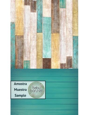 Retro wood with blue and yellow patchwork 3027 (backdrop - wall and floor)