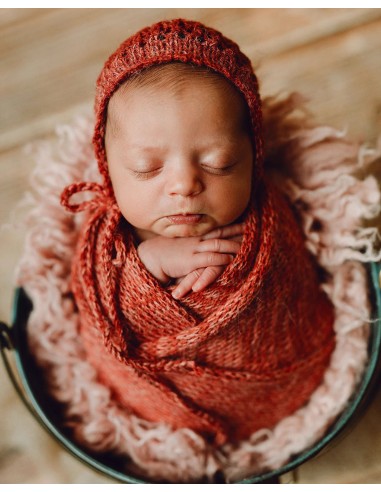 Old coral baby bonnet, with or without wrap