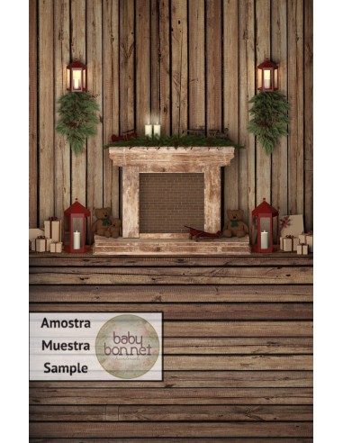Salon en bois avec avec cheminée (fond de studio - mur et sol)
