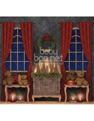Room with Christmas decoration and windows (backdrop)