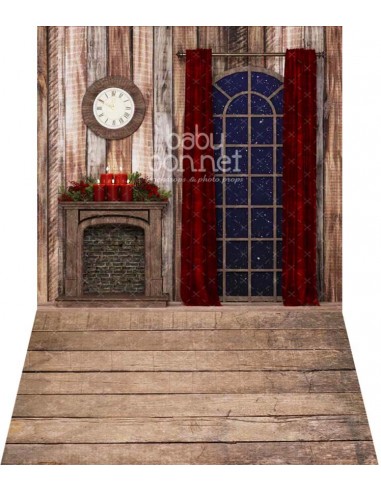 Fireplace with clock (backdrop - wall and floor)