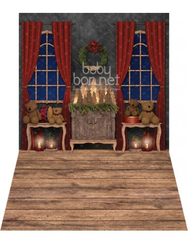 Chambre avec décoration de Noël et fenêtres (fond de studio - mur et sol)