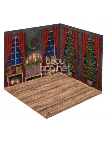 Chambre avec décoration de Noël et fenêtres (fond de studio 3D)