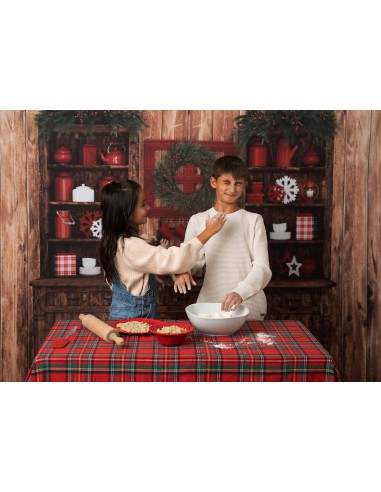 Armário de cozinha com decoração de Natal (fundo fotográfico)