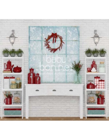 Red and turquoise kitchen (backdrop)