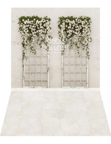 Flores blancas que penden (fondo fotográfico - pared y suelo)