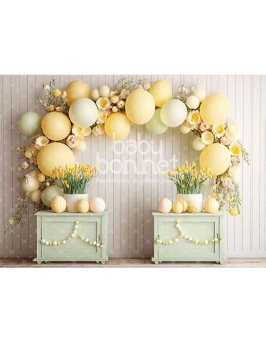 Vintages chests with yellow garland (backdrop)