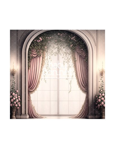Classic pastel pink window with ivy (backdrop)