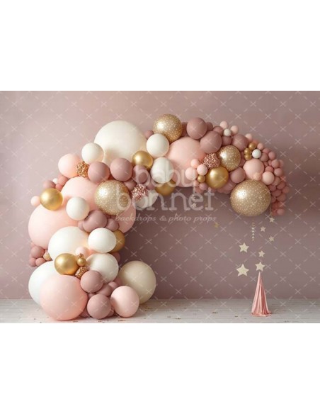 Globos pastel y estrellas doradas (fondo fotográfico)