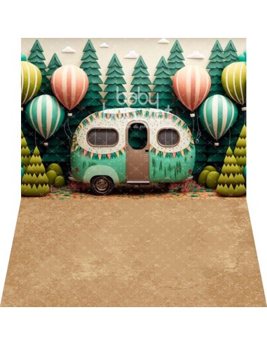 Caravane dans la forêt (fond de studio - mur et sol)