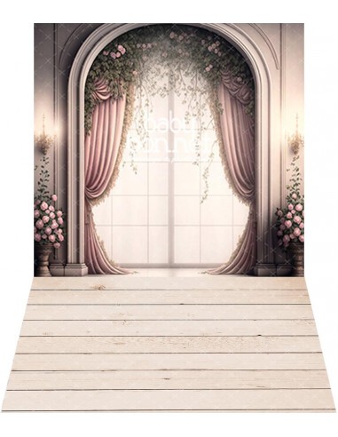 Classic pastel pink window with ivy (backdrop - wall and floor)