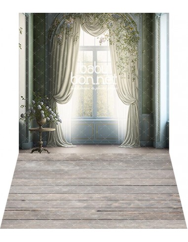 Classic light green and blue window (backdrop - wall and floor)