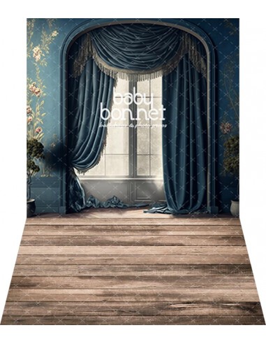 Classic floral blue window (backdrop - wall and floor)