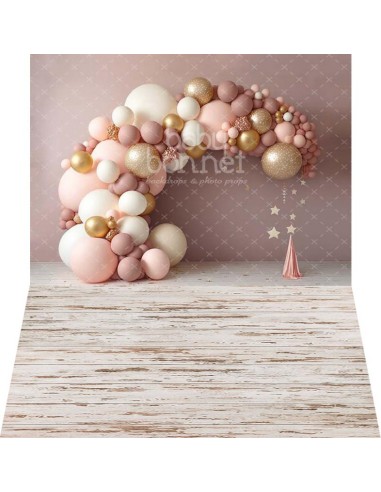 Pastel balloons and golden stars (backdrop - wall and floor)