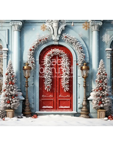 Porta vermelha decorada (fundo fotográfico)