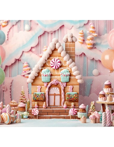 Pink gingerbread house (backdrop)