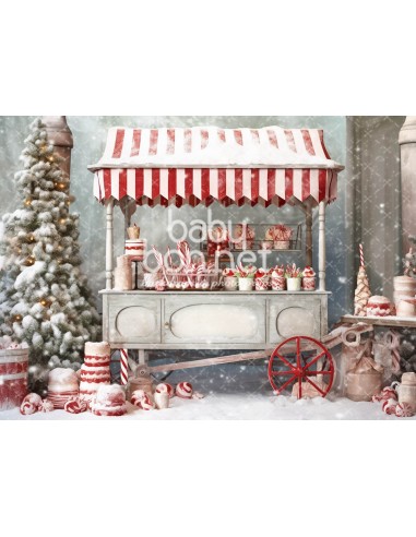Carrito de venta de dulces navideños (fondo fotográfico)