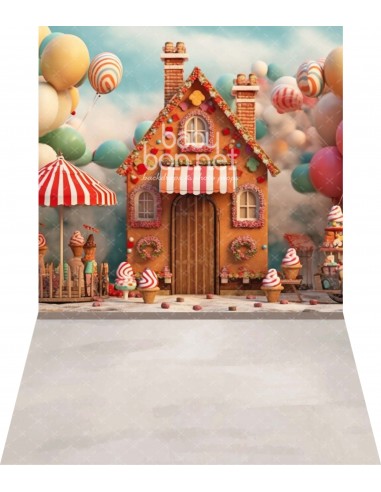 Casa de pan de jengibre con fondo de colores (fondo fotográfico - pared y suelo)