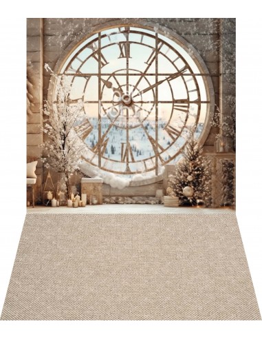 Wall with clock and snow background (backdrop - wall and floor)