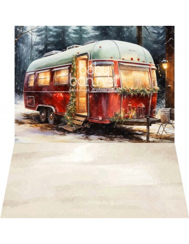 Caravane décorée pour Noël (fond de studio - mur et sol)
