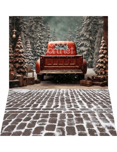 Red van in the forest (backdrop - wall and floor)