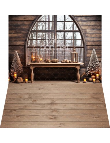 Chambre pittoresque en bois (fond de studio - mur et sol)