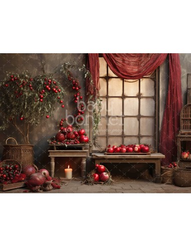 Pomegranates and apples (backdrop)