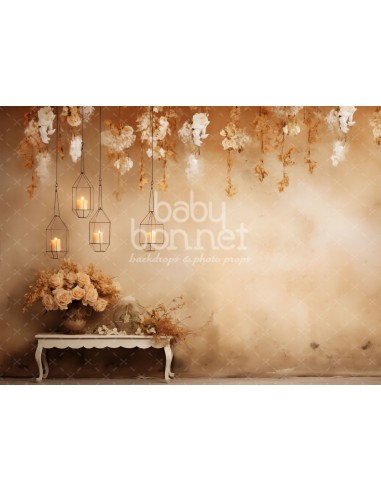 Wall with dried flowers and candlesticks (backdrop)