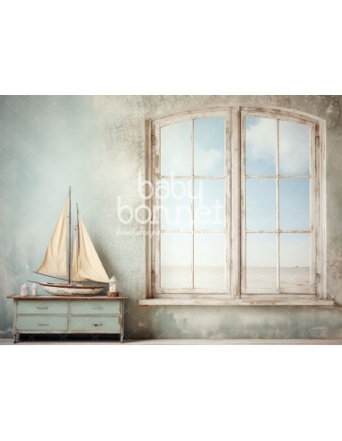 Chambre aqua avec petit bateau (fond de studio)
