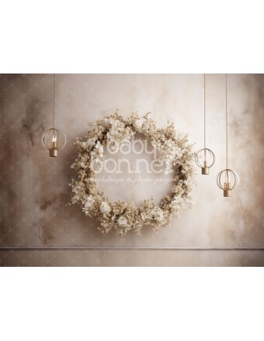 White wreath with lamps (backdrop)