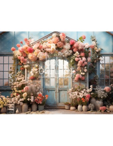 Flowering greenhouse entrance (backdrop)