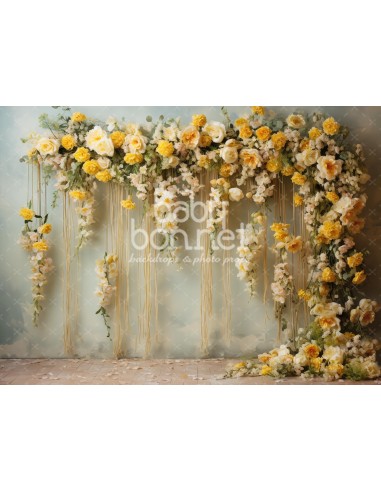 Curtain with hanging yellow flowers (backdrop)