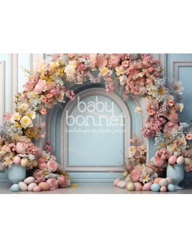 Blue wall with flower frame (backdrop)