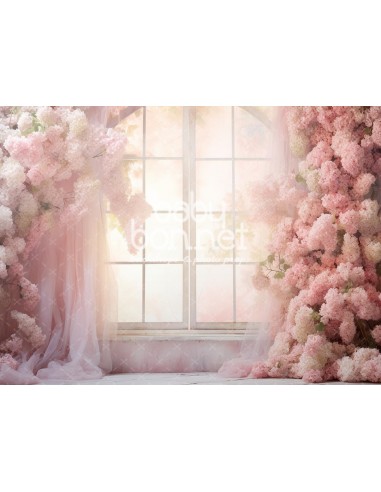 Luz y hortensias de color rosa (fondo fotográfico)