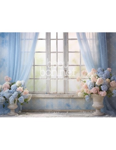 Luz y hortensias azules (fondo fotográfico)