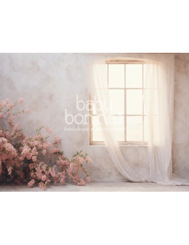 Stucco wall with pink flowers (backdrop)