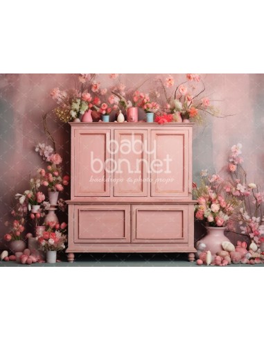 Muebles y decoración en rosa (fondo fotográfico)