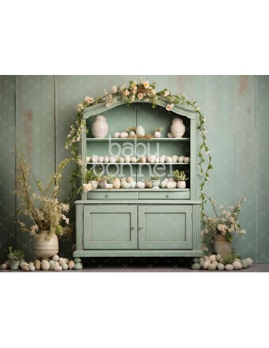 Water-green cabinet with Easter eggs (backdrop)
