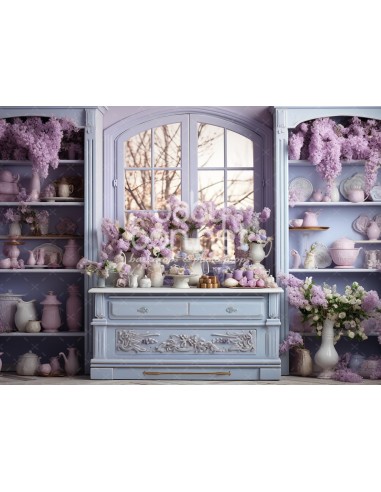 Vintage shelves with wisteria (backdrop)