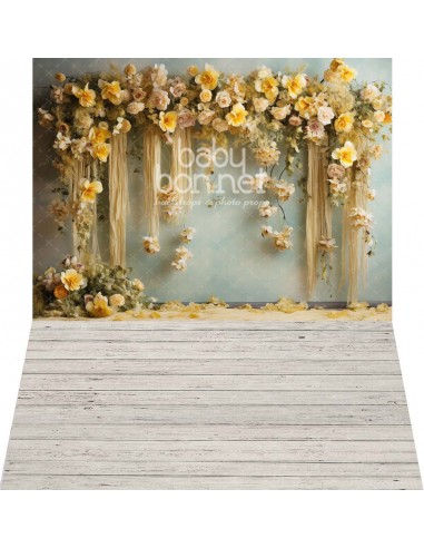 Yellow flower curtain (backdrop - wall and floor)