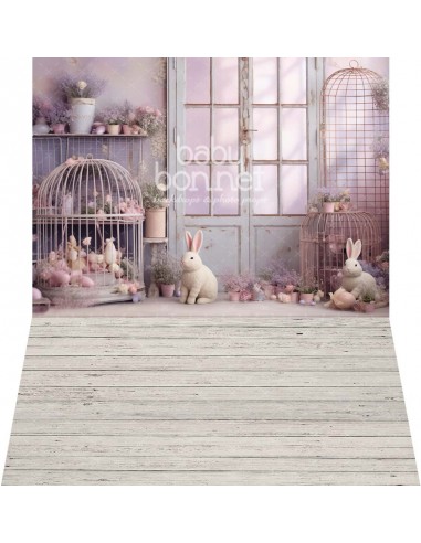 Vintage cages with bunnies (backdrop - wall and floor)