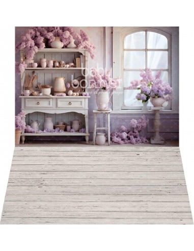 Armário lilás com glicínias (fundo fotográfico - parede e chão)